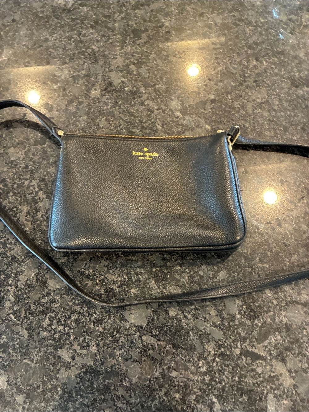 kate spade Black Pebbled Leather Crossbody with Gold Logo